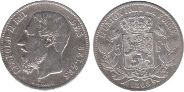 BELGICA - K-024 - 5 FRANCO 1868 , BC