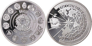 BRASIL  K-621.-  500 Cruzeiros 1991. Proof - plata