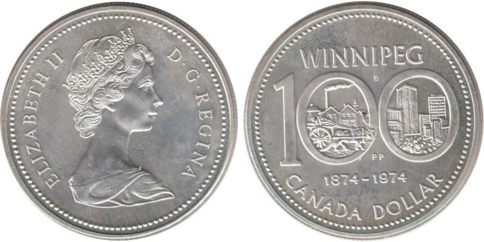 CANADA - K-0088a, 1 DOLAR 1974 - SC plata