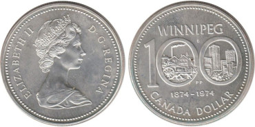 CANADA - K-0088a, 1 DOLAR 1974 - SC plata