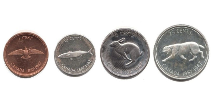 CANADA -serie 1967 1,5,10 y 25 centavos -  plata