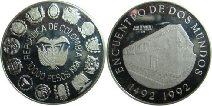 COLOMBIA - K-284 - 10.000 Pesos 1991 Proof  plata