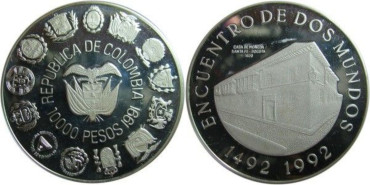 COLOMBIA - K-284 - 10.000 Pesos 1991 Proof  plata