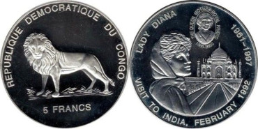 CONGO - Rep.DEMOCRATICA K-63, 5 Francos 2000 - proof plata