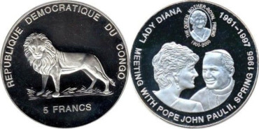 CONGO - Rep.DEMOCRATICA K-064, 5 Francos 2000 - proof plata