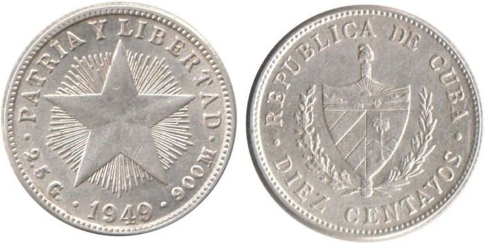 CUBA - K-012a - 10 CENTAVOS 1949 , SC  plata