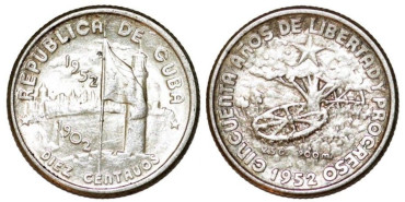 CUBA - K-023 - 10 CENTAVOS 1952 , SC  plata