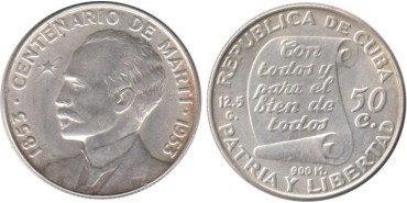 CUBA - K-028 - 50 CENTAVOS 1953 , EBC  plata