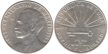 CUBA - K-029 - 1 PESO 1953 , EBC  plata