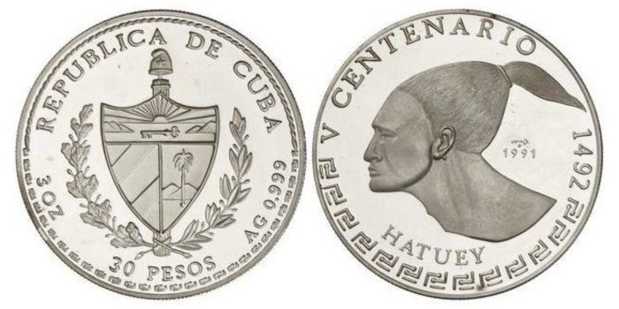 CUBA - K-423 -  30 Pesos 1991. PLATA PROOF