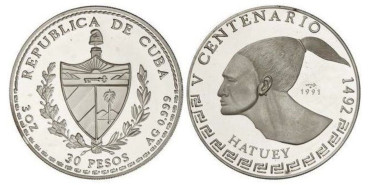 CUBA - K-423 -  30 Pesos 1991. PLATA PROOF