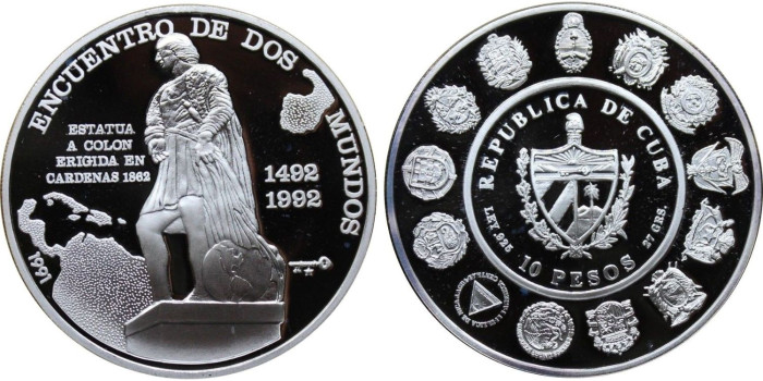 CUBA - K-337, 10 PESOS 1991 proof plata