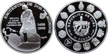 CUBA - K-337, 10 PESOS 1991 proof plata