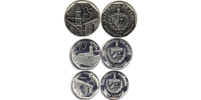 CUBA - K-575-576-577,  5,10 Y 25 CENTAVOS pesos convertibles EBC.