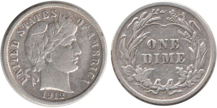 ESTADOS UNIDOS - K-113 - 1 DIME1912 , MBC-  plata