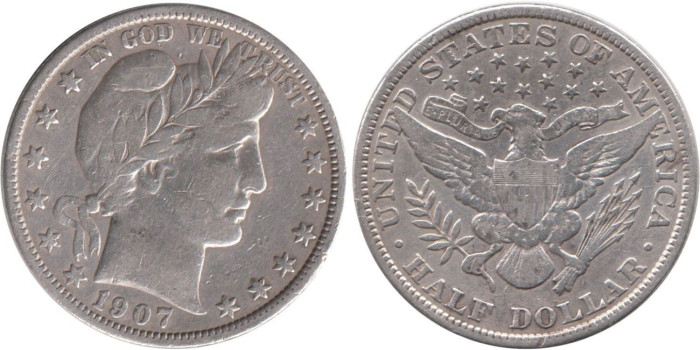 ESTADOS UNIDOS - K-116 - 1/2 DOLAR 1907 , BC+  plata