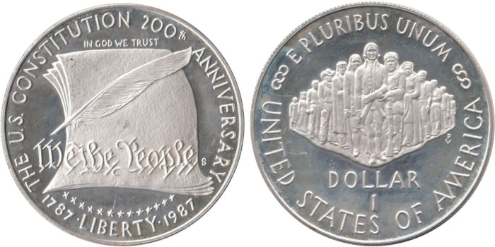 ESTADOS UNIDOS - K-220 - 1 DOLAR 1987 , PROOF plata