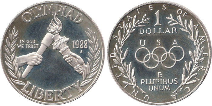 ESTADOS UNIDOS - K-222, 1 DOLAR 1988 S PROOF plata