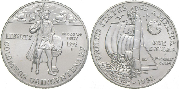 ESTADOS UNIDOS - K-238 - 1 DOLAR 1992 p, SC plata