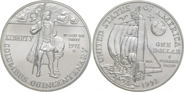 ESTADOS UNIDOS - K-238 - 1 DOLAR 1992 p, SC plata