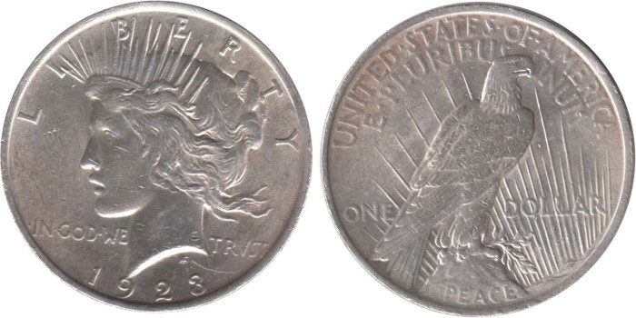 ESTADOS UNIDOS - K-150 - 1 DOLAR 1923 , MBC  plata