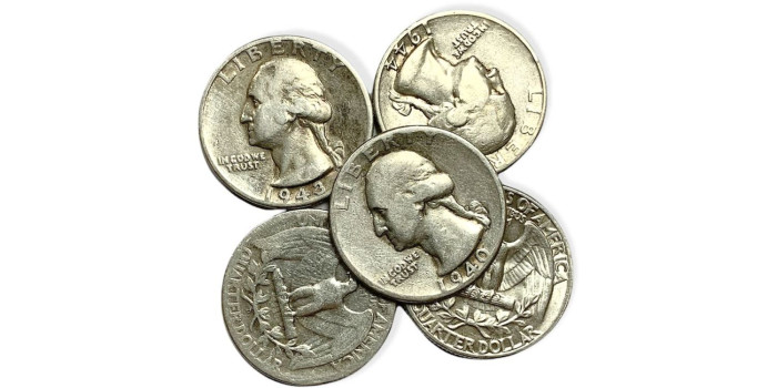 ESTADOS UNIDOS - K-164.L- LOTE 5 x 25 CENTAVOS 1940/64  MBC/EBC  plata