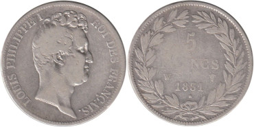 FRANCIA - K-0736.3 - 5 FRANCOS 1831W , BC-  plata