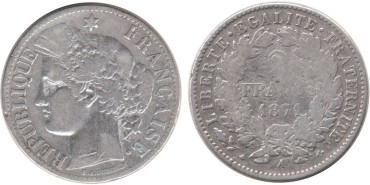 FRANCIA - K-0817.1 - 2 FRANCOS 1871A , BC  plata