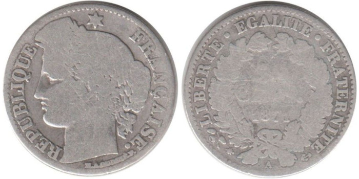 FRANCIA - K-0834.1 - 50 CENTIMOS 1871A  , RC  plata