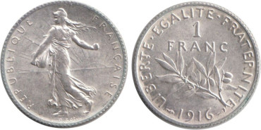 FRANCIA - K-0844.1 - 1 FRANCO 1916 , SC  plata