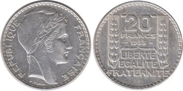 FRANCIA - K-0879 - 20 FRANCOS 1933 , EBC  plata