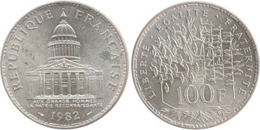 FRANCIA - K-0951 - 100 FRANCOS 1982 , SC  plata