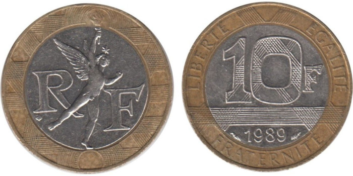 FRANCIA - K-0964 - 10 FRANCOS 1989 , EBC