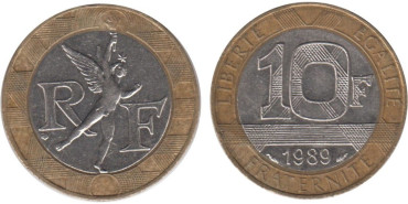 FRANCIA - K-0964 - 10 FRANCOS 1989 , EBC