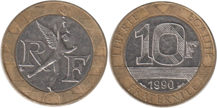 FRANCIA - K-0964 - 10 FRANCOS 1990, EBC