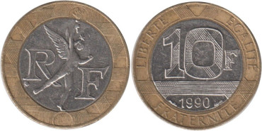 FRANCIA - K-0964 - 10 FRANCOS 1990, EBC