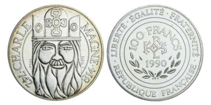 FRANCIA - K-0989 - 100 FRANCOS, 15 ECU 1990 , SC  plata