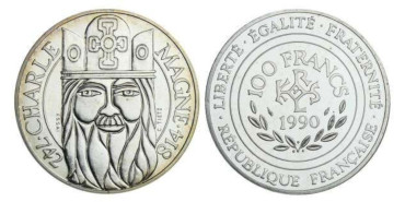 FRANCIA - K-0989 - 100 FRANCOS, 15 ECU 1990 , SC  plata