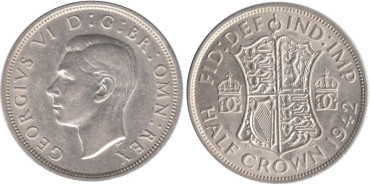 GRAN BRETAÑA - K-0856 - 1/2 CROW 1942 , MBC  plata