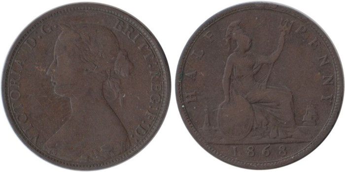 GRAN BRETAÑA - K-0748, 1/2 PENNY 1868 MBC