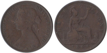 GRAN BRETAÑA - K-0748, 1/2 PENNY 1868 MBC