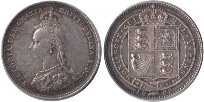 GRAN BRETAÑA - K-0761 -   Shilling 1888/7.  EBC. Plata