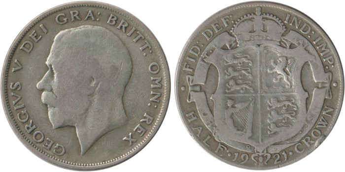 GRAN BRETAÑA - K-0818 - 1/2 CROW 1921 , RC  plata