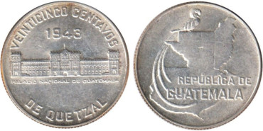 GUATEMALA - K-253 - 1/4 QUETZAL 1943 SC  plata
