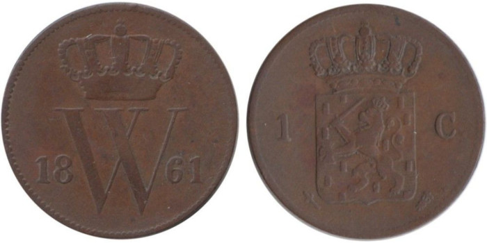 HOLANDA - K-100 - 1 CENTAVOS 1861 , MBC+