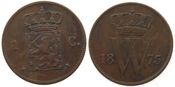 HOLANDA - K-100 - 1 CENTAVOS 1875 , MBC