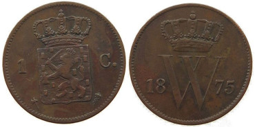 HOLANDA - K-100 - 1 CENTAVOS 1875 , MBC