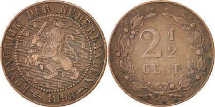 HOLANDA - K-108, 2 1/2 Centavos  1898, MBC
