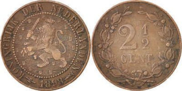HOLANDA - K-108, 2 1/2 Centavos  1898, MBC