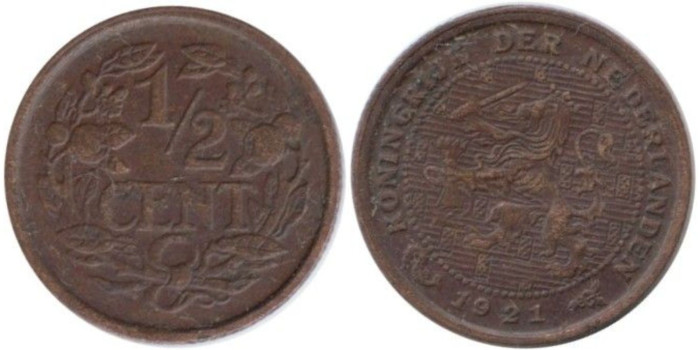 HOLANDA - K-138 - 1/2 CENTAVO 1921 , MBC